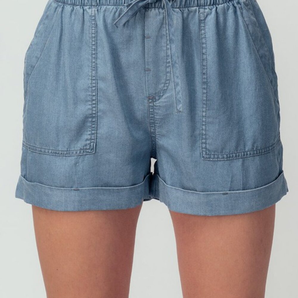 Casual Blue Denim Shorts with Drawstring